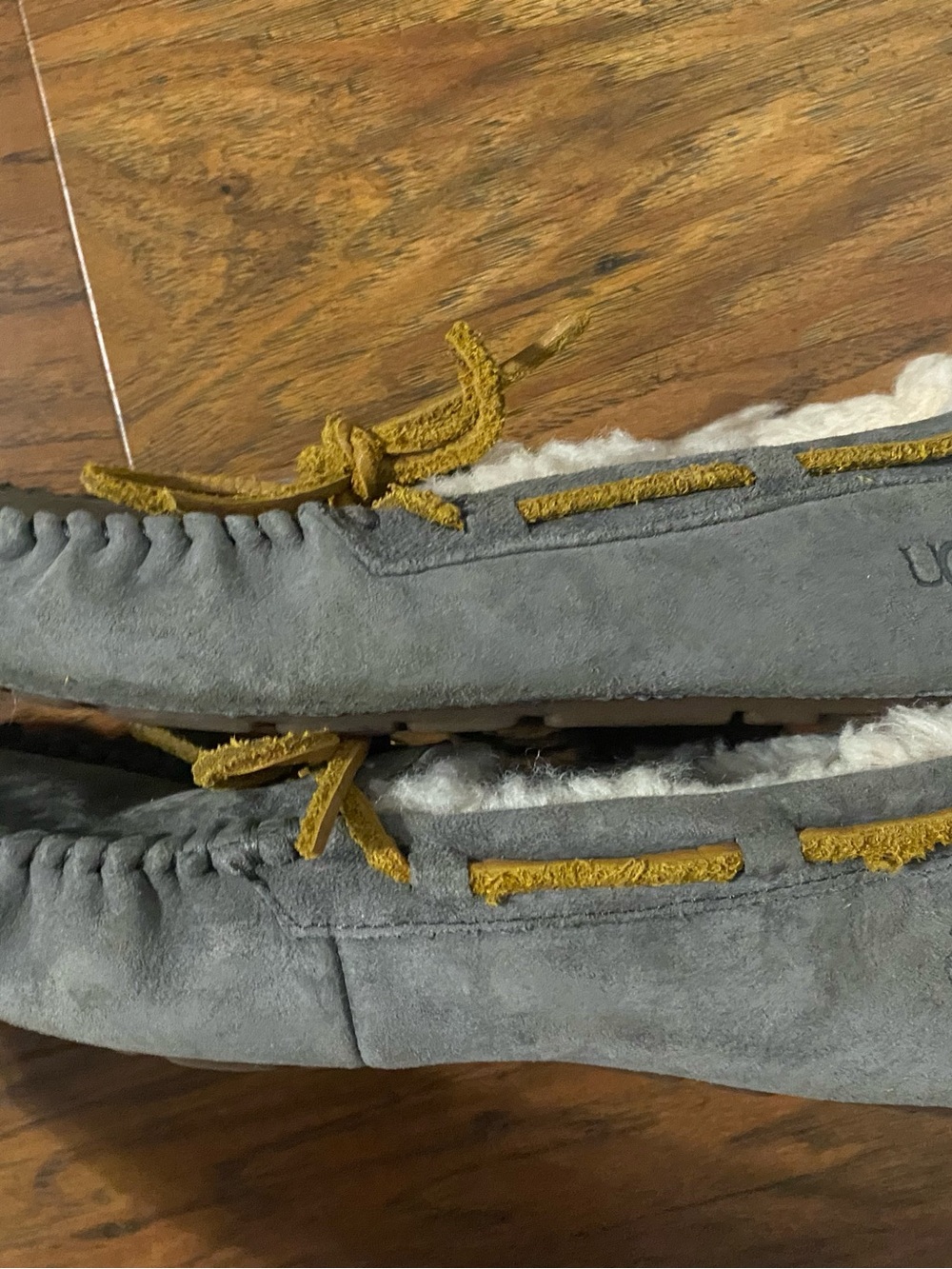 UGG Gray Moccasin Slippers with Tan Laces - Picture 7 of 8
